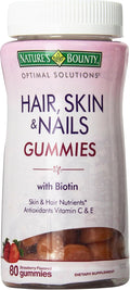 Nature's Bounty Optimal Solutions, Hair, Skin & Nails Gummies with Biotin, 80 Count (Pack of 2)