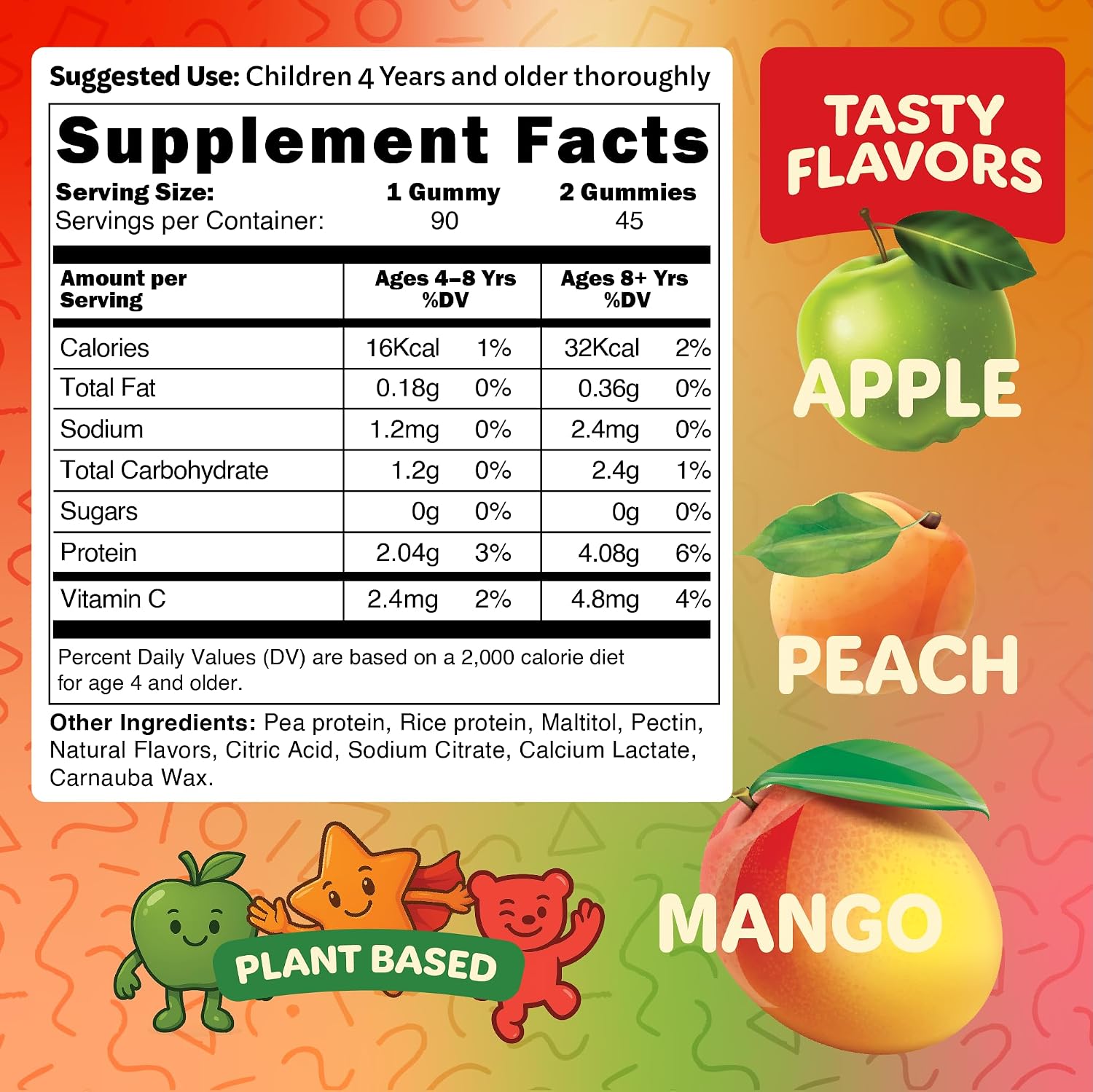 Bear Bites Gummies - Gomitas Proteicas Vegetales para Niños - Sin Azúcar, Veganas, con Vitamina C - 90 Unidades
