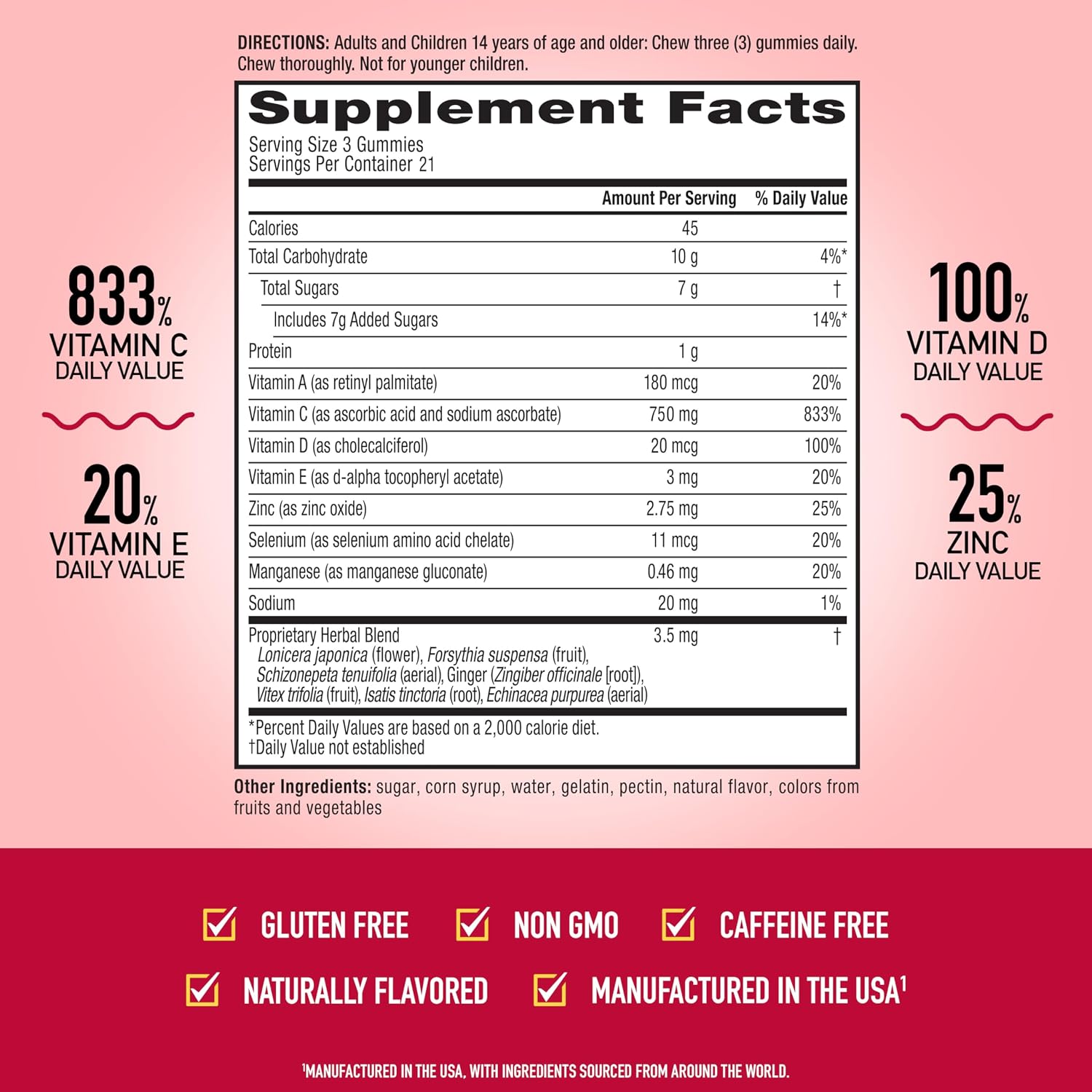 Airborne Gomitas de Apoyo Inmune, Sabor a Frutas Variadas, 63 unidades - 750 mg de Vitamina C con Vitaminas A, D, E, Zinc, Selenio y Manganeso