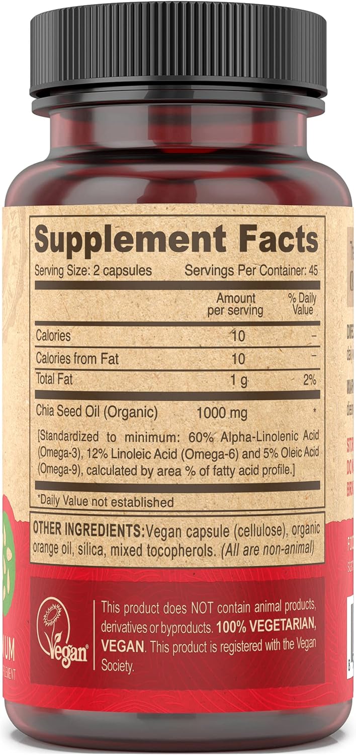 DEVA Aceite de Semilla de Chía Vegano, Rico en Omega 3, 6 y 9, Prensado en Frío y Sin Refinar, 90 Cápsulas (Pack de 2)