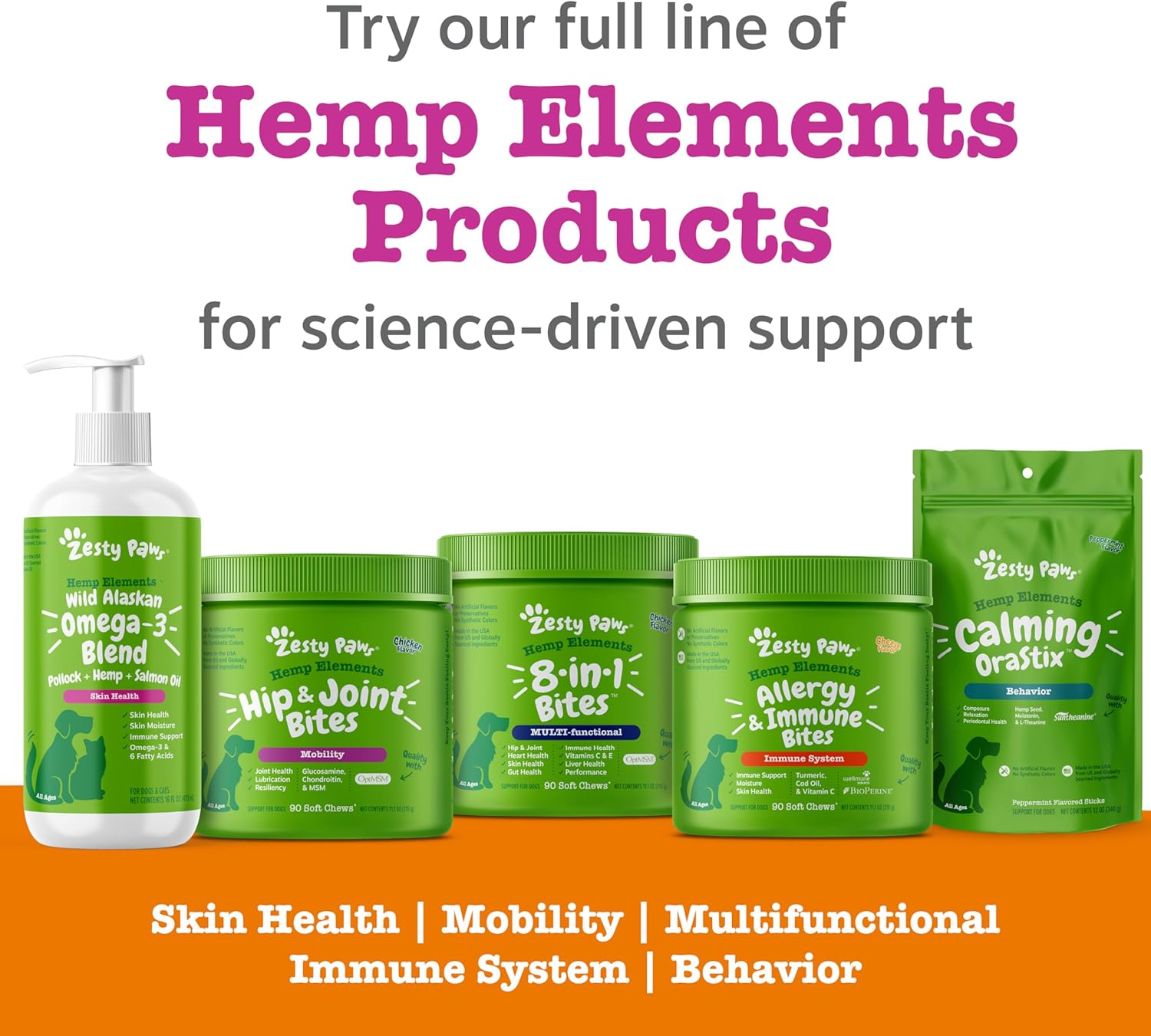 Zesty Paws Aceite de Salmón Omega Oil + Hemp para Perros y Gatos - 473 ml