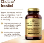 Solgar Choline and Inositol 500 mg/500 mg, 100 Vegetable Capsules