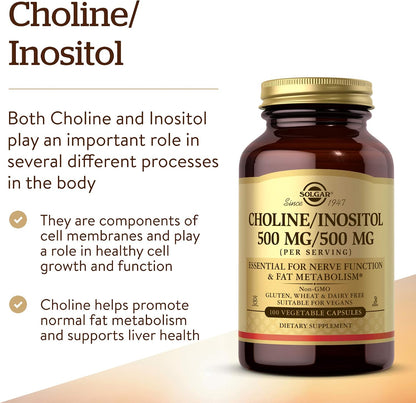 Solgar Colina e Inositol 500 mg/500 mg, 100 Cápsulas Vegetales – Image 3