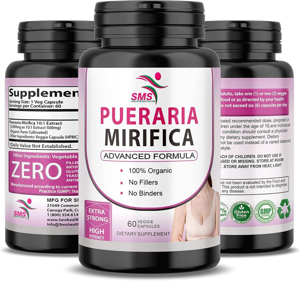 Pueraria Mirifica (Kwao Krua Kao) - Extracto Concentrado 10:1 - Suplemento de Raíz Pura - 60 Cápsulas Veganas