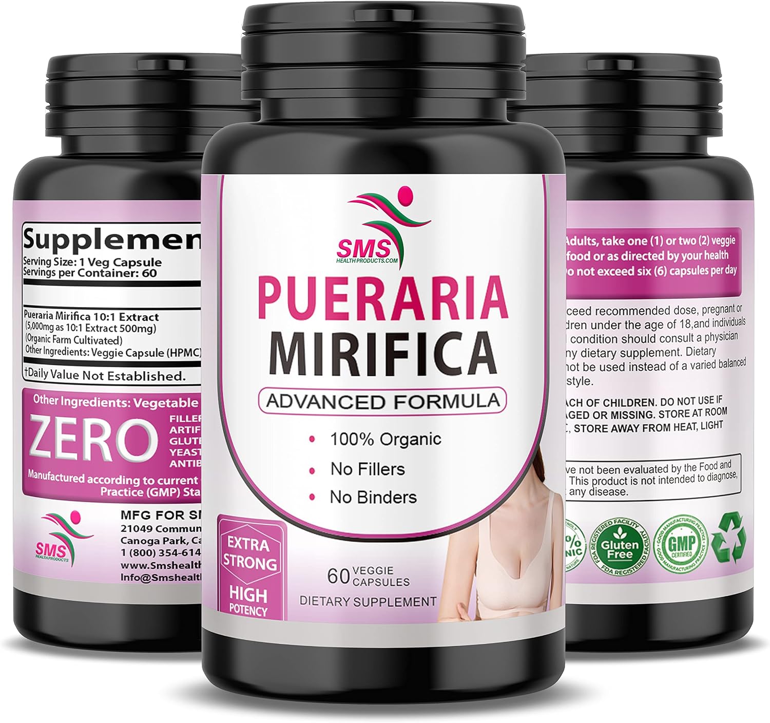 Pueraria Mirifica (Kwao Krua Kao) Extracto 10:1 - Suplemento Orgánico - 60 Cápsulas Veganas