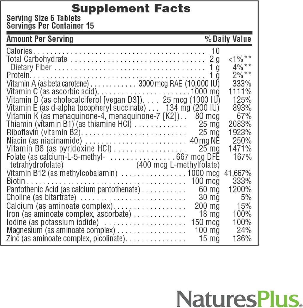 NaturesPlus Source of Life - Multivitamínico y Mineral, 90 Mini-Comprimidos