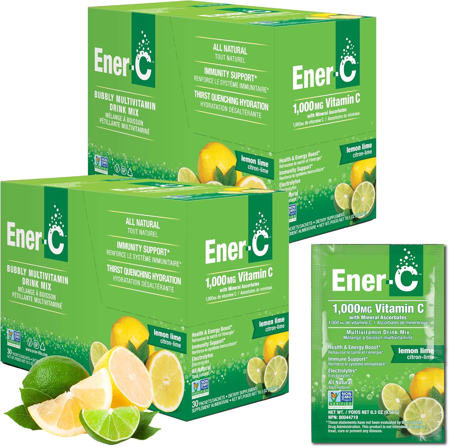 Ener-C Multivitamínico Bebida Mezcla con Electrolitos - Limón Lima, 60 sobres