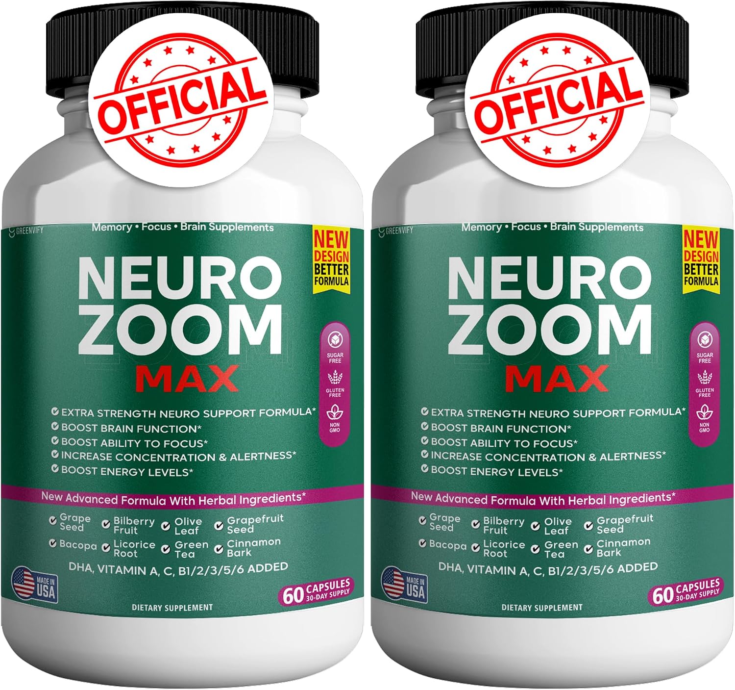 Neuro Zoom Max Extra Strength - Apoyo Cerebral con Ingredientes Herbales, 60 Cápsulas