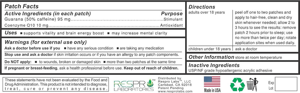 Natural Energy Patch with Guarana & CoQ10 by Respro Labs - Sustained Release, 10 Patches