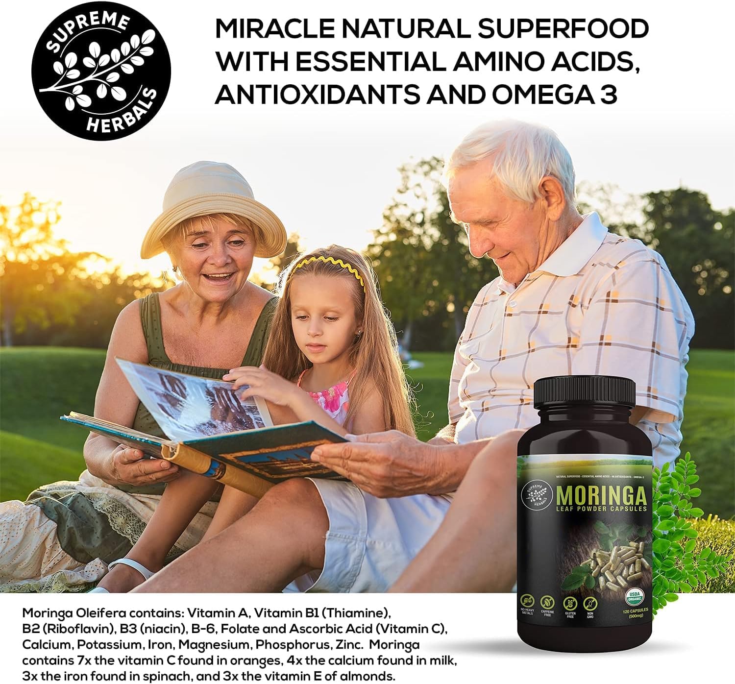 Cápsulas de Moringa en Polvo 100% Pura y Ecológica - 120 Cápsulas de 500 mg