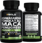 X Gold Health Complejo Herbal Ashwagandha 30:1 + Tongkat Ali 50:1 + Maca 20:1 + Fenogreco 10:1 | Extractos de Alta Potencia | Energía y Vitalidad
