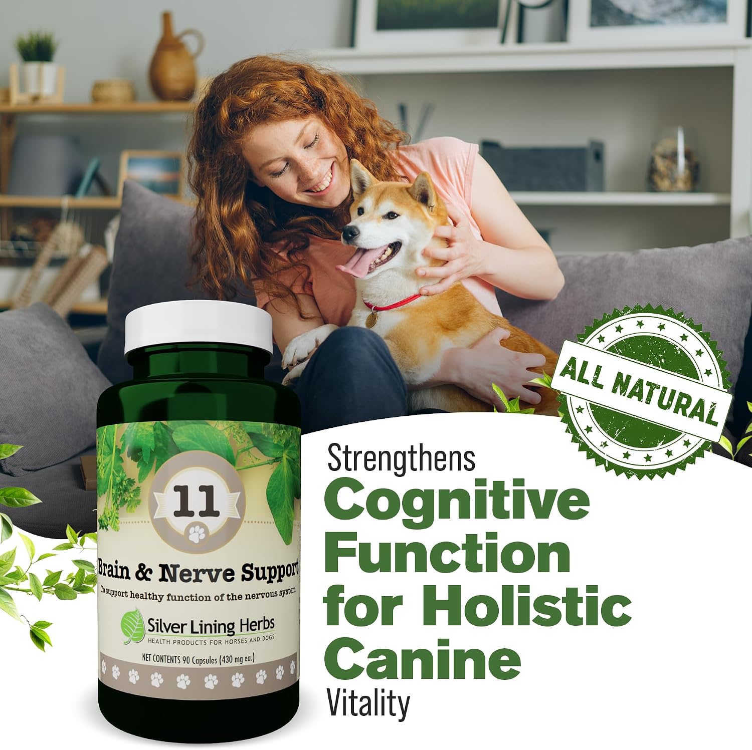 Silver Lining Herbs Suplemento cerebral y nervioso para perros - 90 Cápsulas