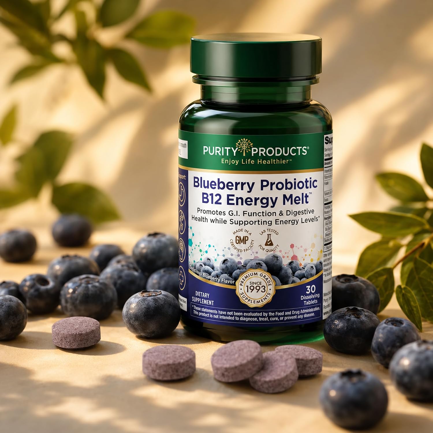 Purity Products Arándano Probiótico B12 Energy Melt - 30 Comprimidos Sublinguales