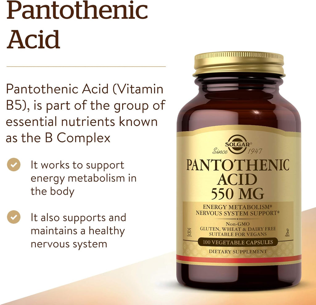 Solgar Pantothenic Acid 550 mg - 100 Vegetable Capsules - Vitamin B5