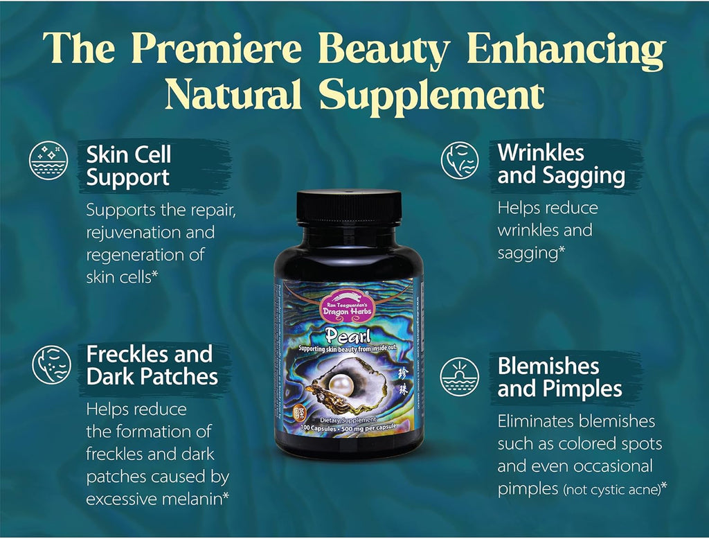 Dragon Herbs Pearl Powder - Pure Pearl Capsules for Beauty, Skin, Nails, & Eyes | Natural Ingredients, Non-GMO (100 Capsules, 500mg Per Capsule)