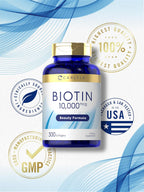 Carlyle Biotina 10000mcg | 300 Cápsulas Blandas | Alta Concentración para Cabello, Piel y Uñas | Sin Gluten, No GMO