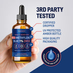 WoldoHealth DMSO 10% con Azul de Metileno 1% - Frasco de Vidrio de 100 ml con Cuentagotas, Libre de Formaldehído y Alcohol, Solución Analítica