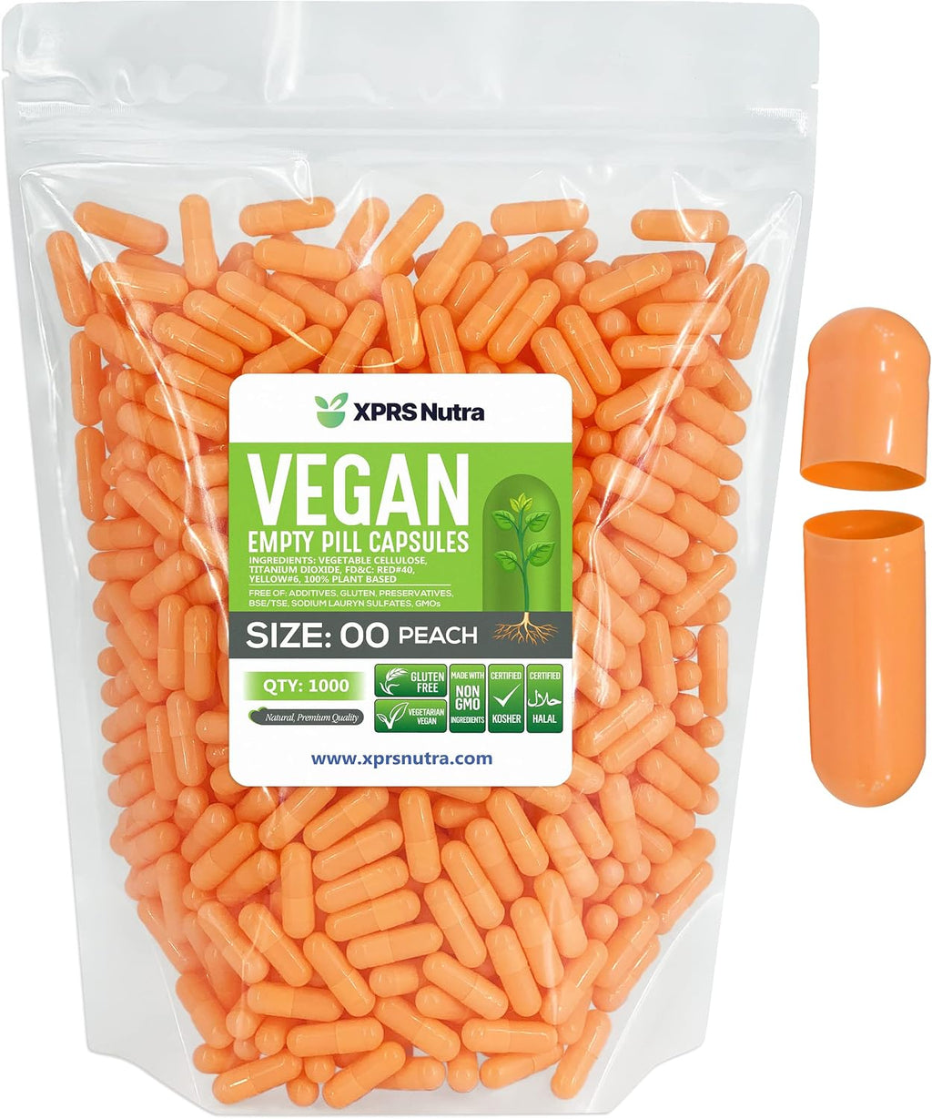 Cápsulas Vacías Veganas Tamaño 00 - 1000 Unidades - Vegetarian Empty Pills - XPRS Nutra (Melocotón)