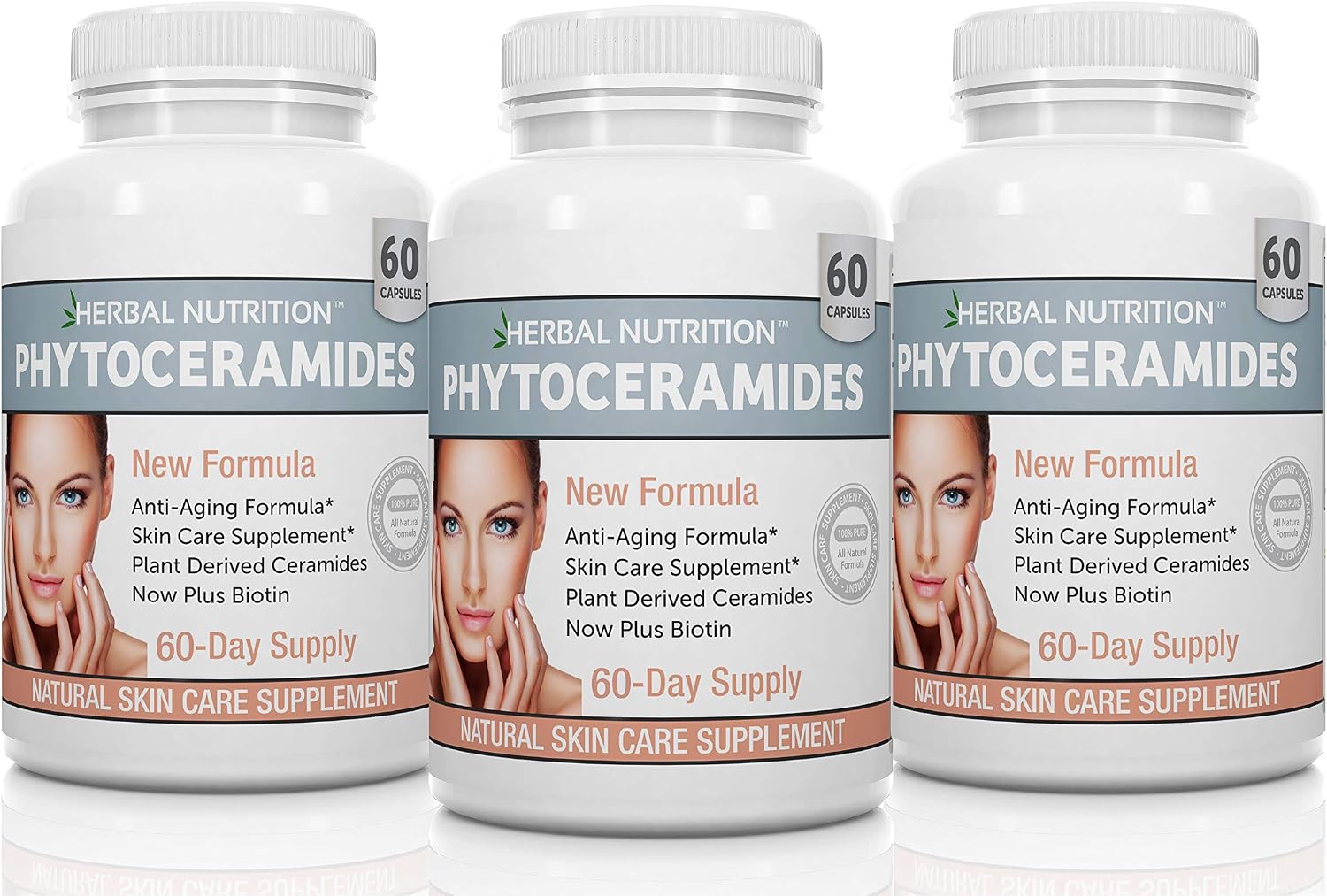 Herbal Nutrition Phytoceramidas de Arroz con Biotina y Vitaminas A, C, D, E - 180 Cápsulas (Pack de 3)
