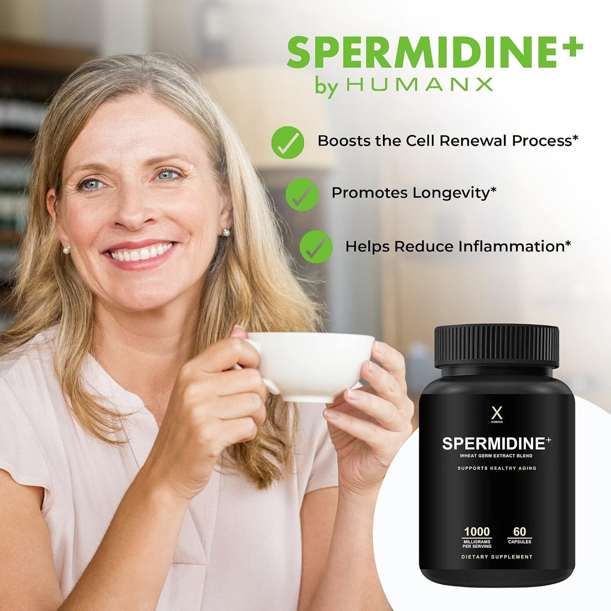 HUMANX Spermidine+ – Cápsulas de Extracto de – Metabolismo energético: La tiamina (vitamina B1) contribuye al – Image 3
