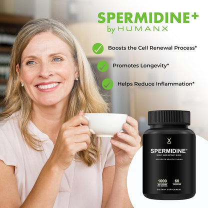 HUMANX Spermidine+ – Cápsulas de Extracto de – Metabolismo energético: La tiamina (vitamina B1) contribuye al – Image 3