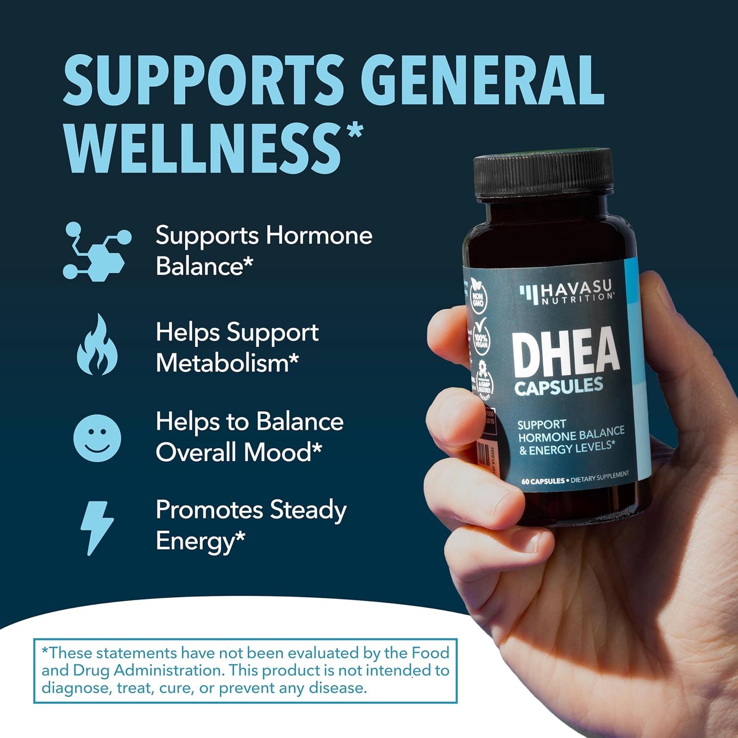 DHEA 50mg - Suplemento de Dehidroepiandrosterona para Hombres y Mujeres - 60 Cápsulas Veganas