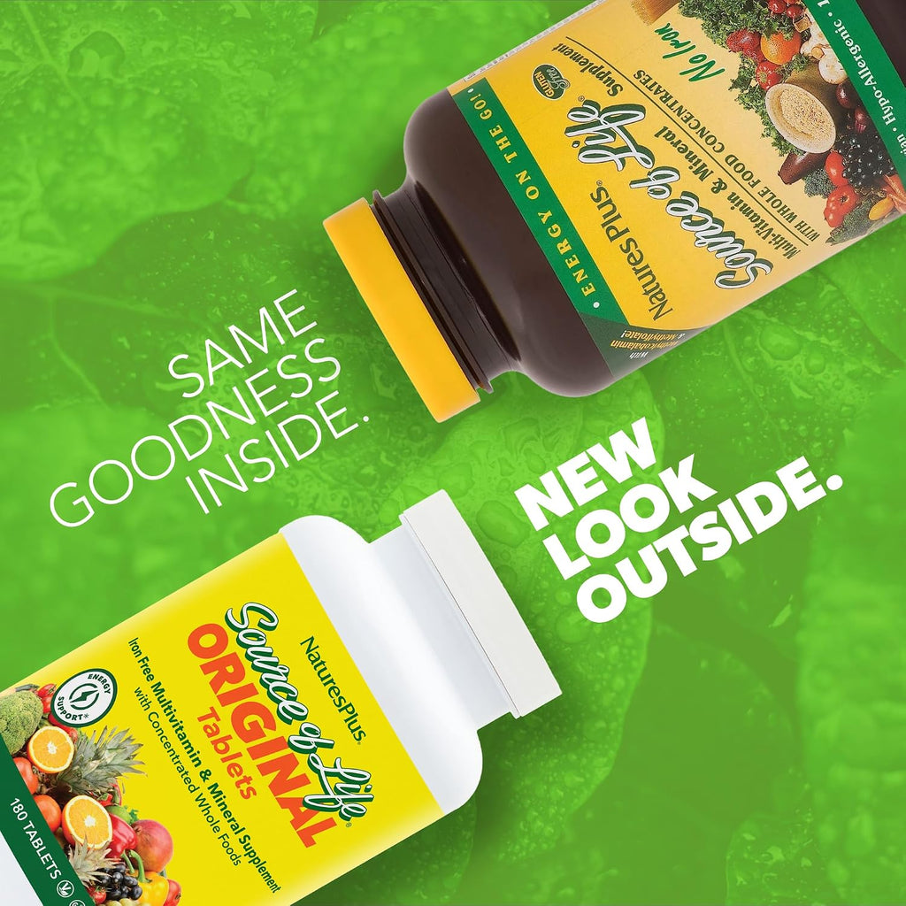 NaturesPlus Source of Life Sin Hierro - 180 Comprimidos - Multivitamínico y Mineral con Vitamina D3