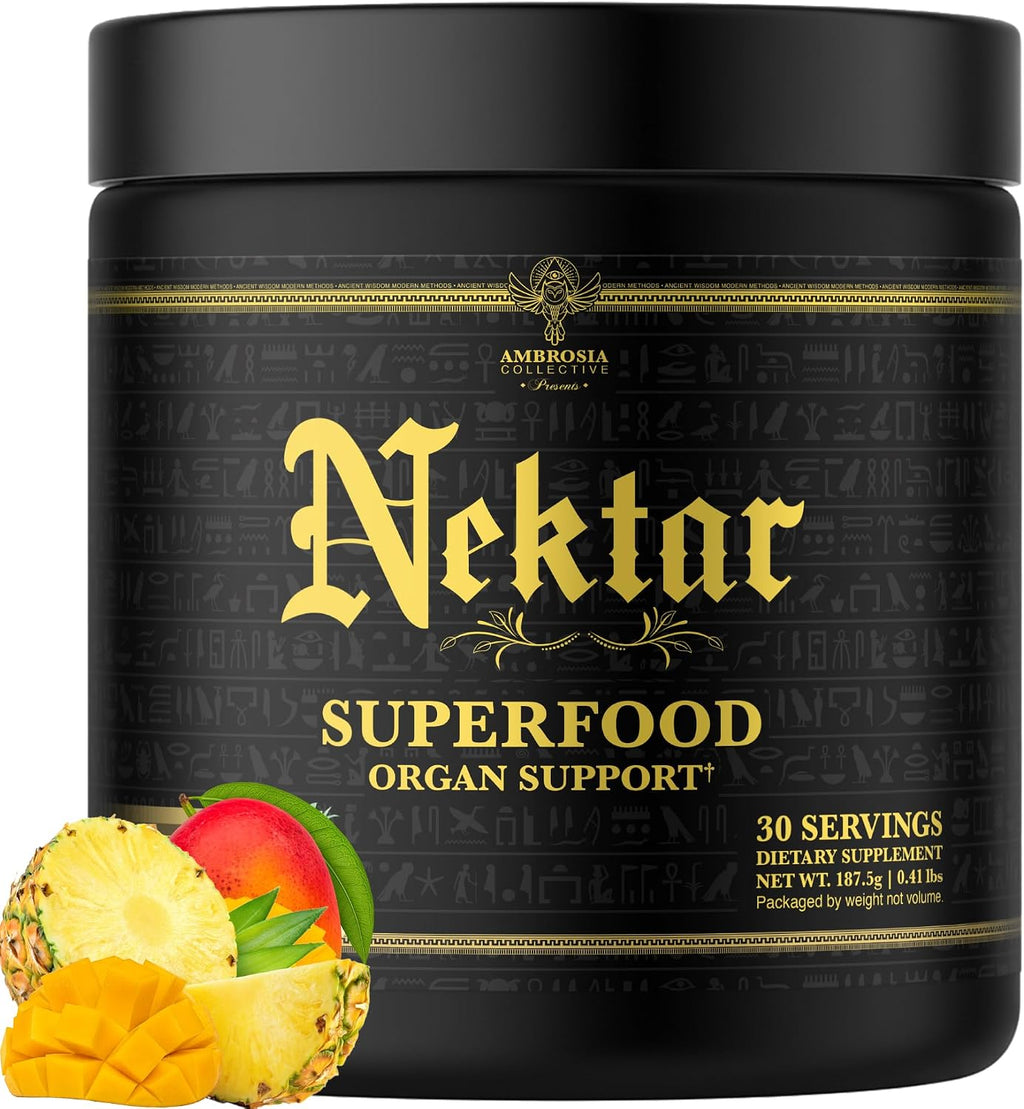 Ambrosia Superfood Organ & Cycle Support | Polvo con cardo mariano, levadura roja de arroz y CoQ10 | 13 superalimentos | 30 dosis | Sabor gominola ácida