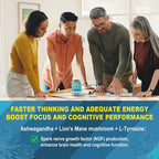 Gominolas Focus Memory & Energy - L-Tirosina + Metil B12 1000mcg, B6 50mg, D3, C, Melena de León, Ashwagandha - Complemento para la Memoria y Energía - 1 Pack