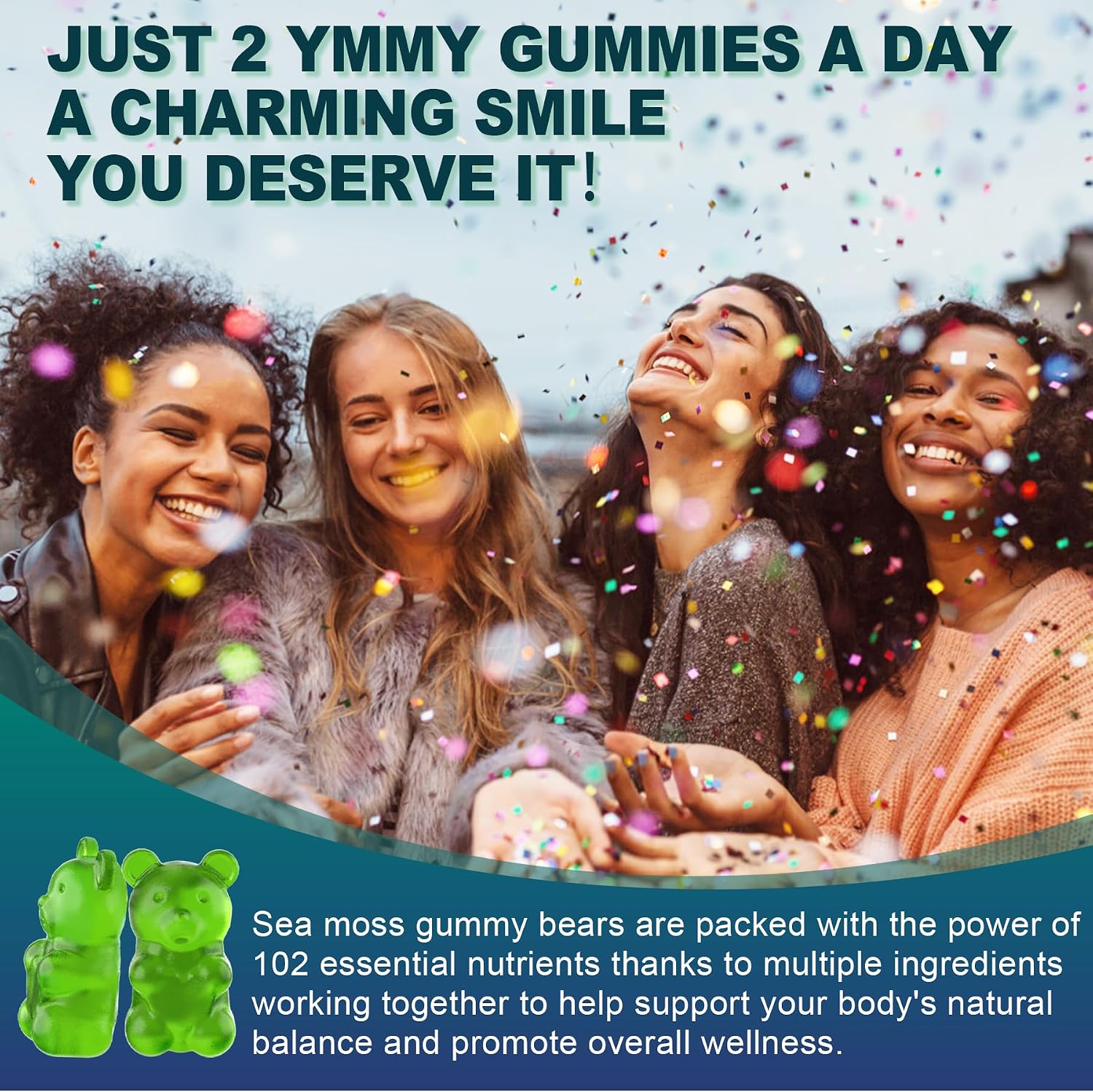 EnvyCure Gominolas de Musgo Marino Sin Azúcar - 2 Paquetes (60 Gominolas) con Yodo, Vitamina D3 y Vinagre de Manzana