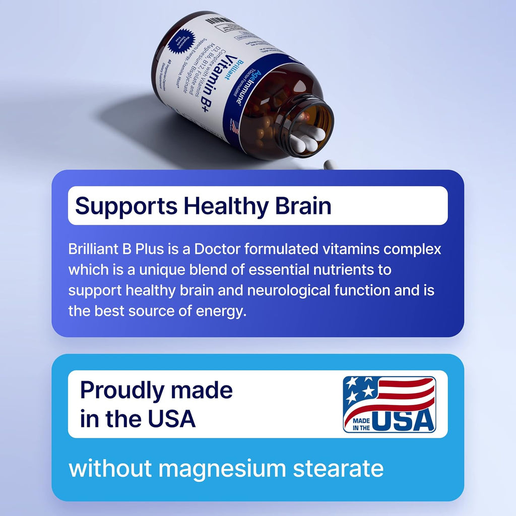 AgeImmune Complejo B con Vitamina D3, B12, B6, Magnesio Bisglicinato y Folato como Metilfolato - 60 Cápsulas - Sin Niacina