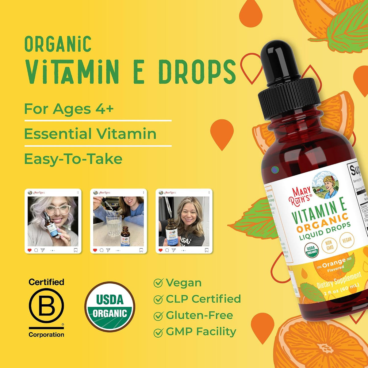 MaryRuth Organics USDA Vitamin E Liquid Drops 2 Month Supply | Bone and Joint Health | Cognitive Health for Adults and Kids – Image 8
