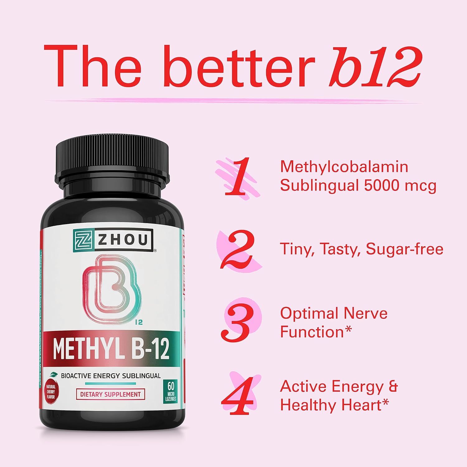 Zhou Methyl B12 - Metilcobalamina 5000 mcg - 60 Microgrageas Veganas