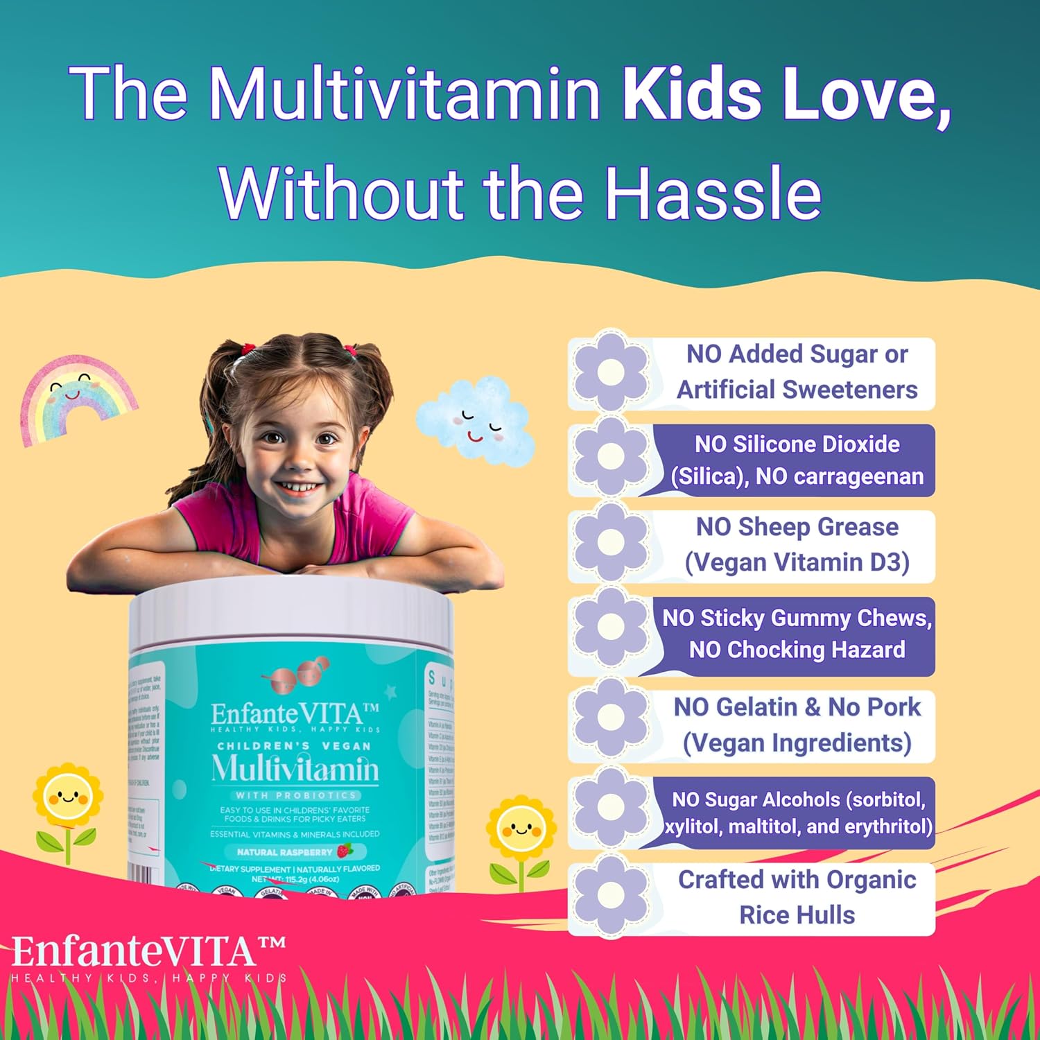 EnfanteVITA All in One Kids Vitamins - Multivitamínico Infantil en Polvo con Probióticos, 90 Días