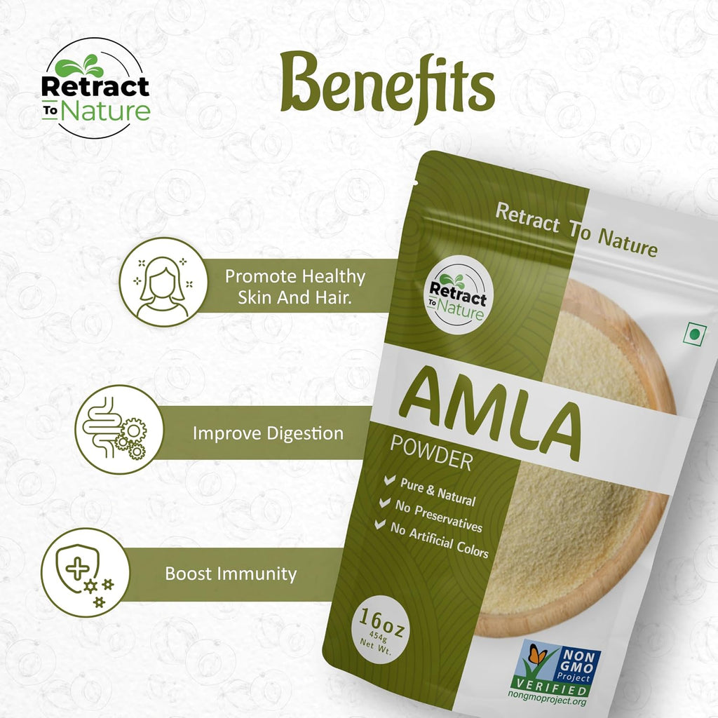 Retract To Nature Amla Powder (Amalaki) - 16 oz, Fuente Natural de Vitamina C del Himalaya