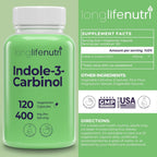 LongLifeNutri Indole-3-Carbinol 400mg – 120 Cápsulas Vegetales (4 Meses de Suministro)