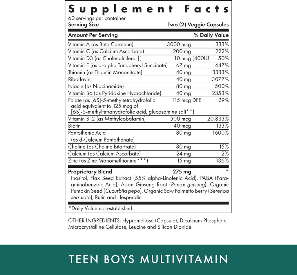 Michael's Health Teen Boys Multivitamínico Diario, 120 Cápsulas Vegetarianas, Kosher