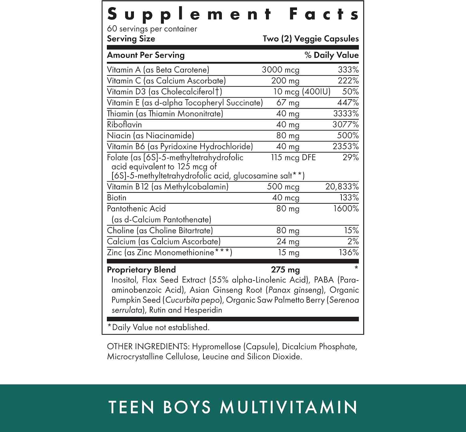 Michael's Health Teen Boys Multivitamínico Diario, 120 Cápsulas Vegetarianas, Kosher