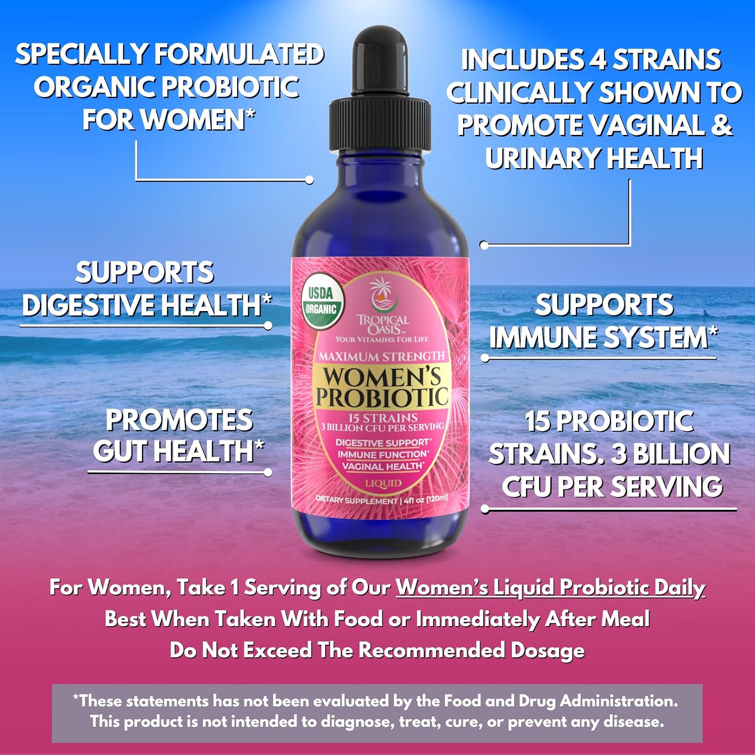 Tropical Oasis Probiótico Líquido Orgánico para Mujer - 40 dosis
