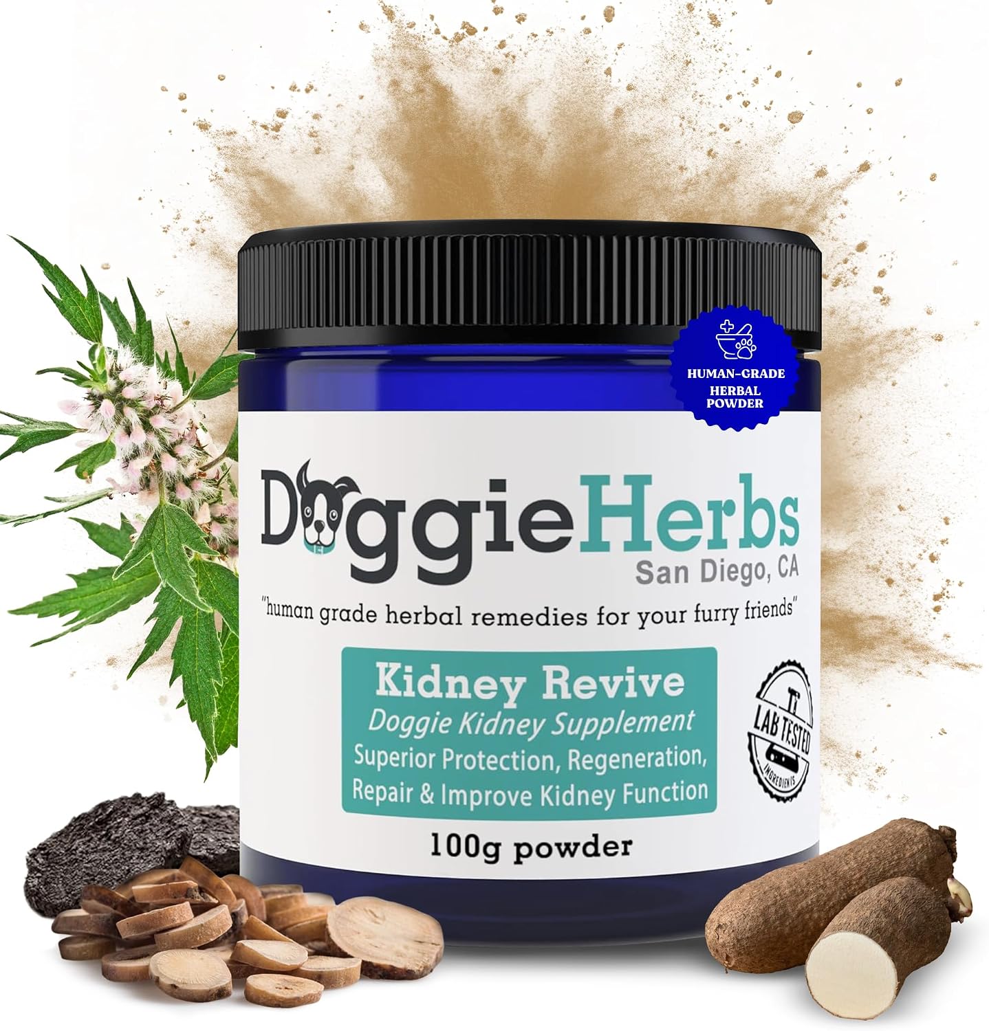 Doggie Herbs Apoyo Renal Orgánico para Perros Mayores - Polvo de Rehmannia y Cordyceps - Suplemento para la Salud Renal y de la Vejiga - Grado Humano