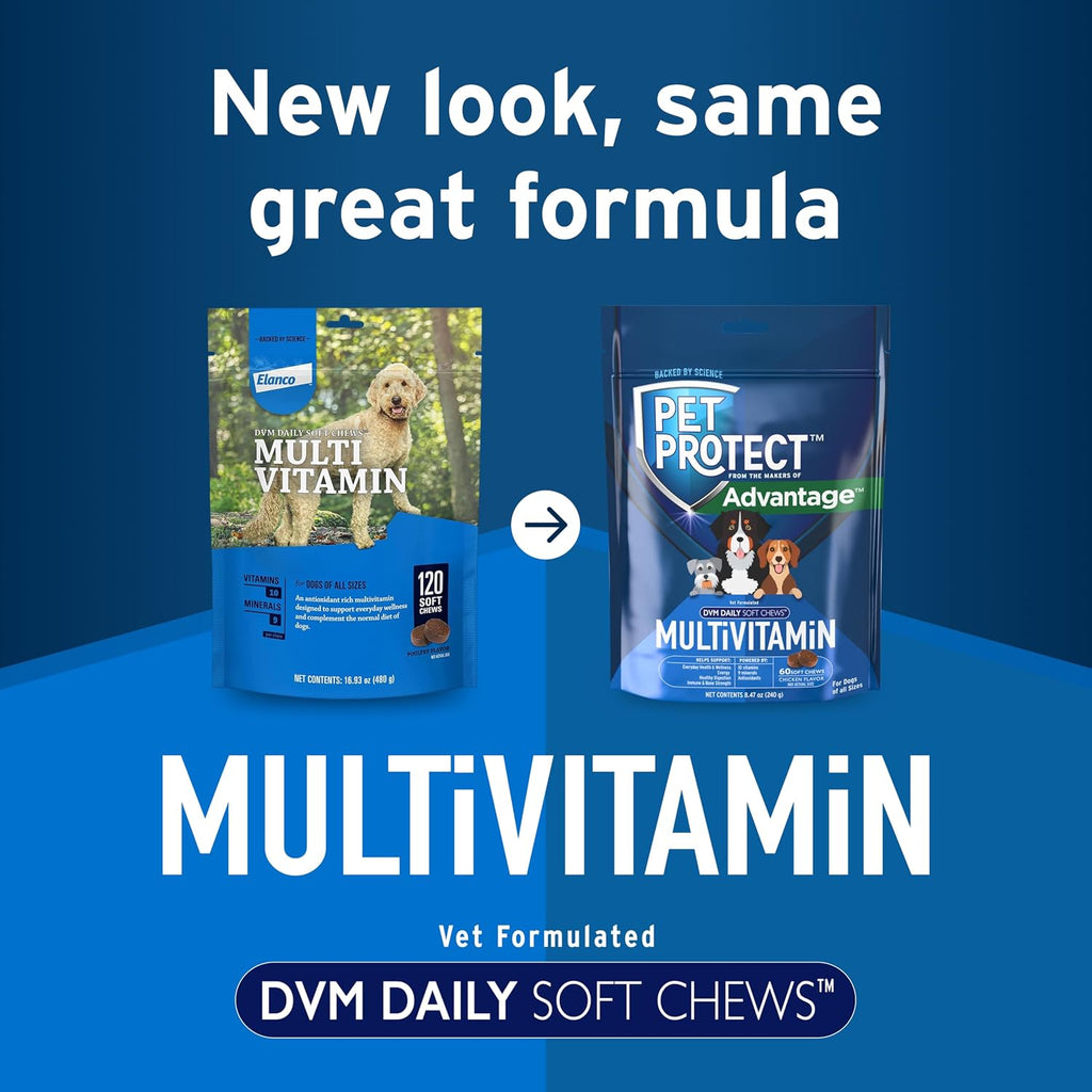 Pet Protect Multivitamínico para Perros, Fórmula DVM, 60 Chews Blandos Sabor Pollo