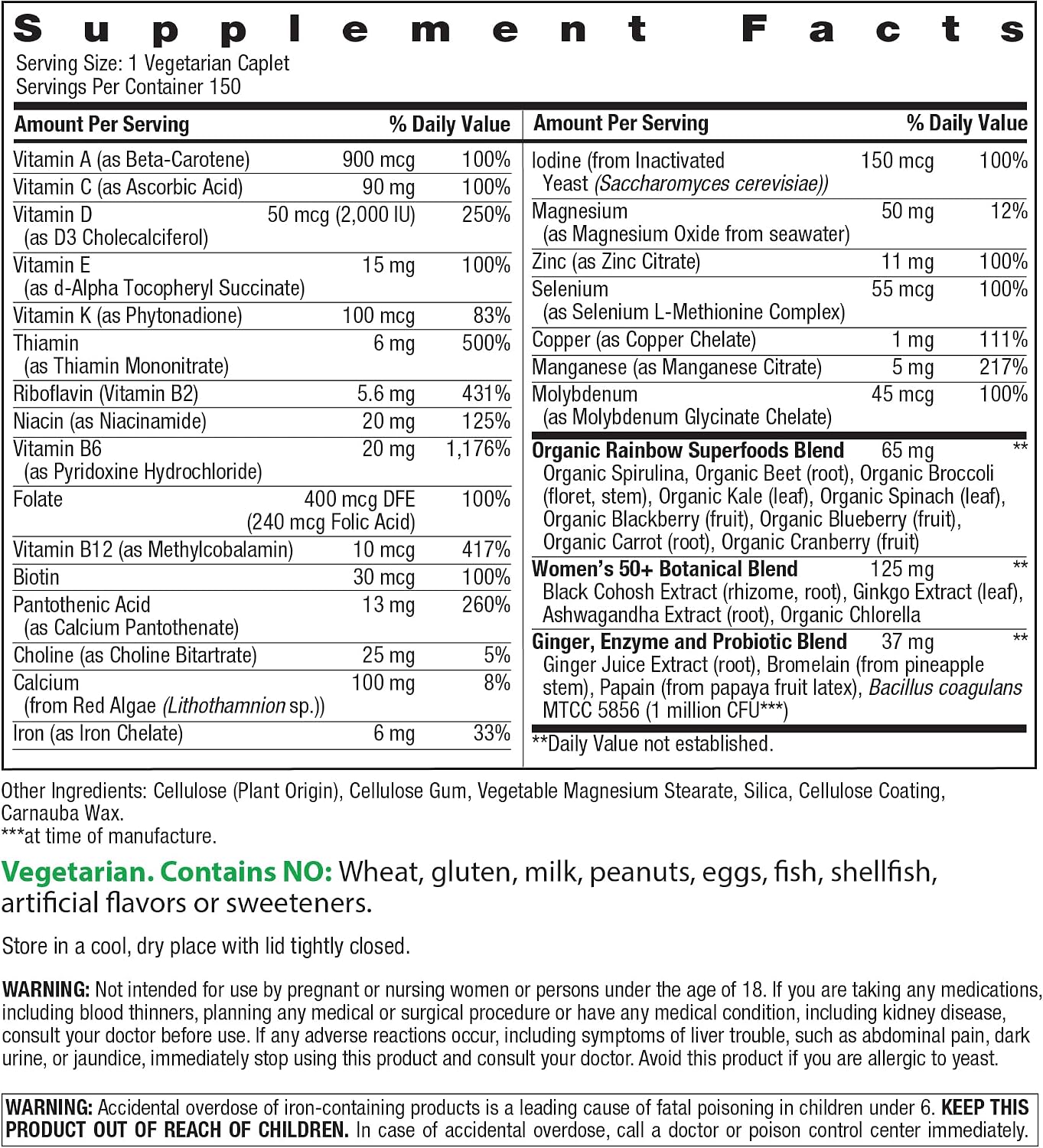 Rainbow Light Women’s One + Multivitamínico 50 Plus, 150 Comprimidos