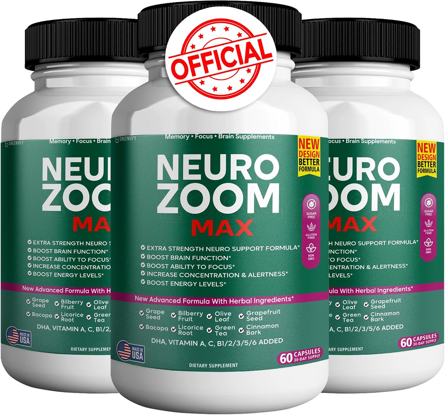 Neuro Zoom Max Extra Strength - Apoyo Cerebral con Ingredientes Herbales, 60 Cápsulas (2)