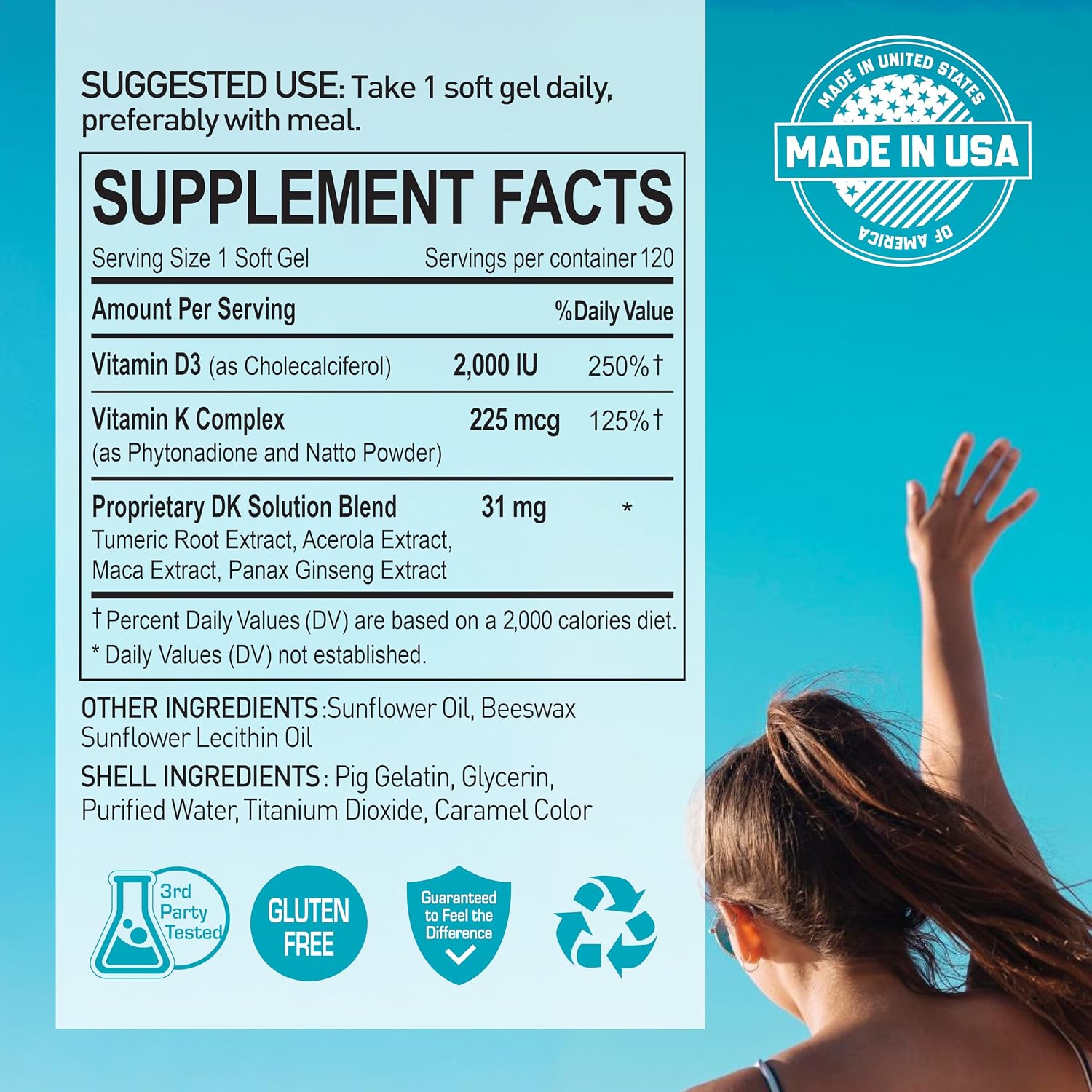 NANOWELL DK Solution – Vitamina D3 (2000 UI) + K Complejo, 120 Cápsulas