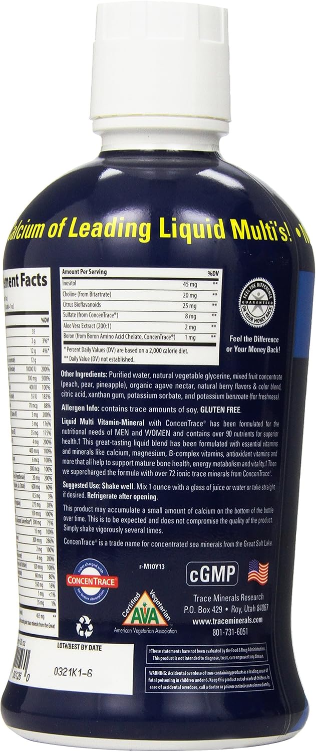 Trace Minerals – Liquid Multivitamin Mineral Complex with 72+ Ionic Minerals, B Vitamins & Antioxidants, Berry Flavor