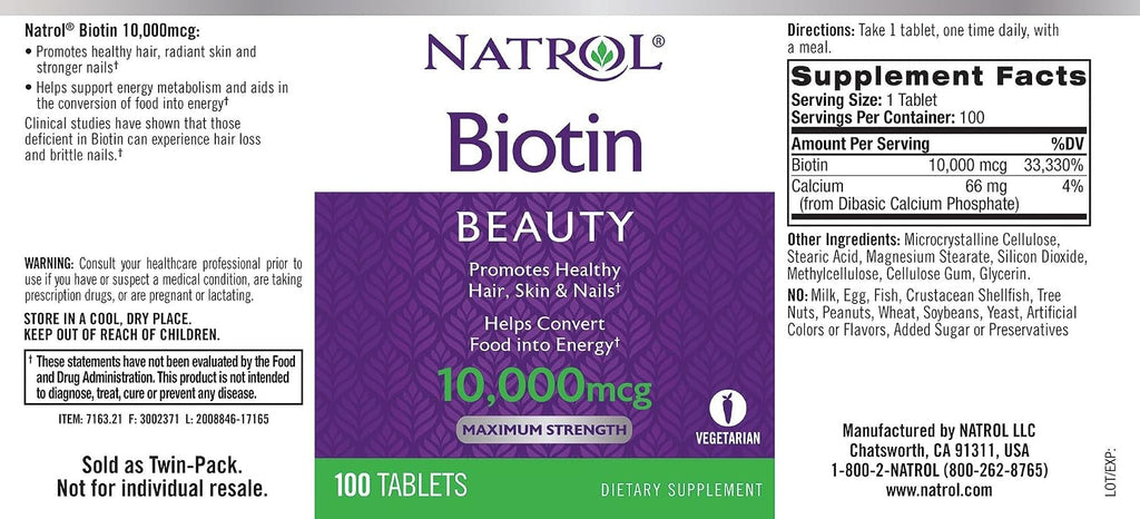 Natrol Biotina 10000 mcg - 200 Tabletas