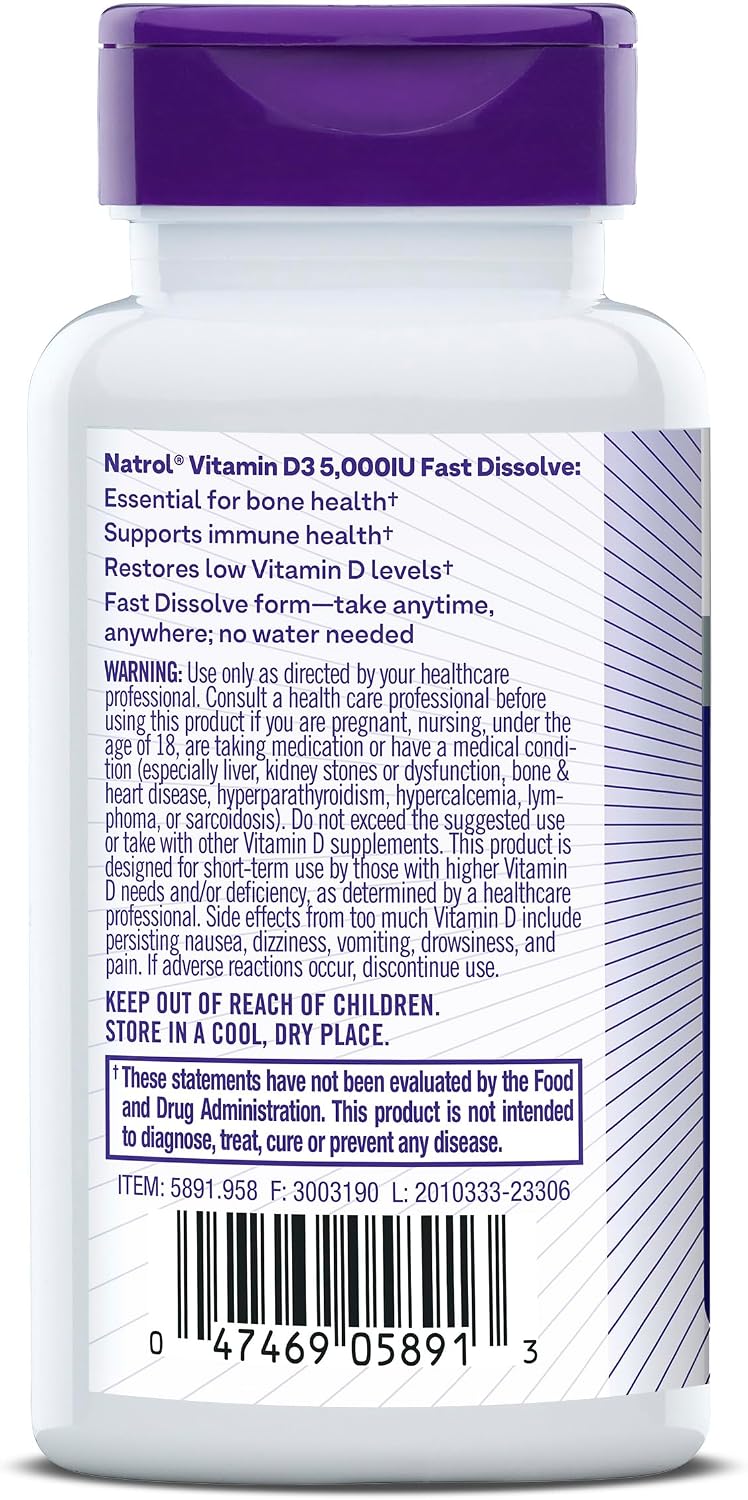 Natrol Vitamin D3 5000 IU Fast Dissolve Tablets, 90 Count