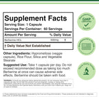 Berberina 500mg, Alta Pureza 97% HCL, 60 Cápsulas