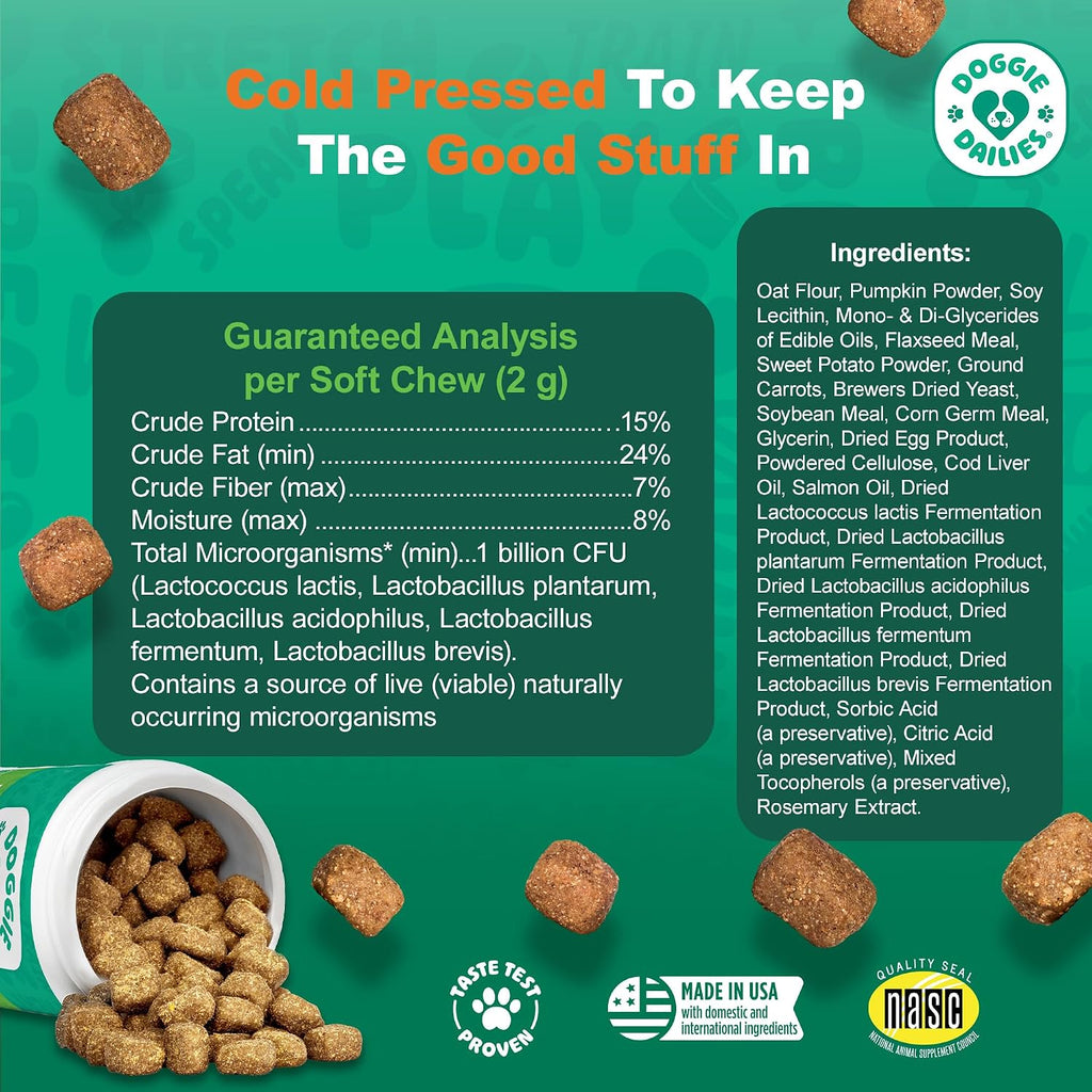 Doggie Dailies Probióticos para Perros con Prebióticos - 225 Masticables Blandos Sabor Calabaza