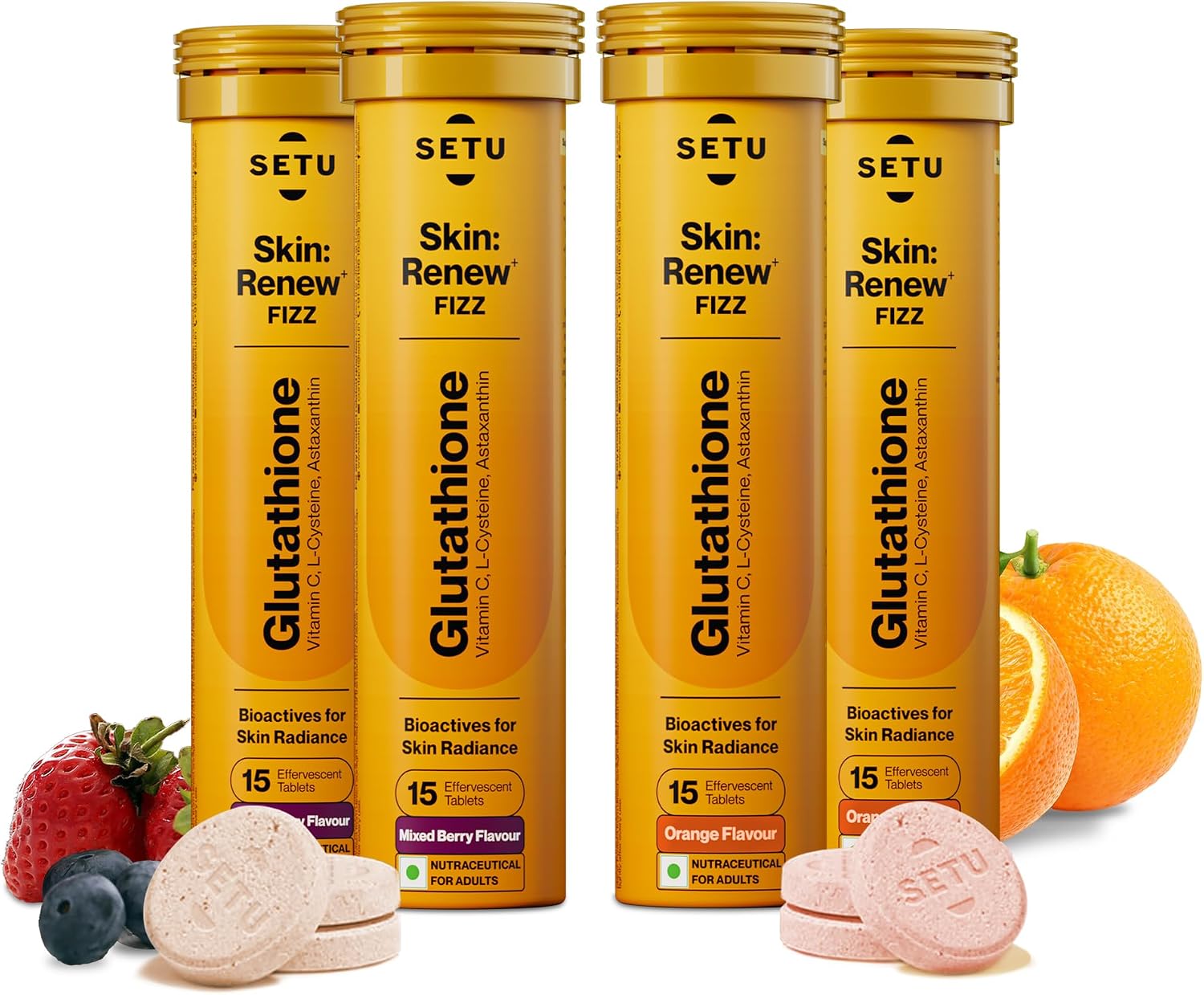 SETU Skin Renew Gluta Fizz: Glutatión con Vitamina C, 30 Comprimidos Efervescentes Sabor Naranja